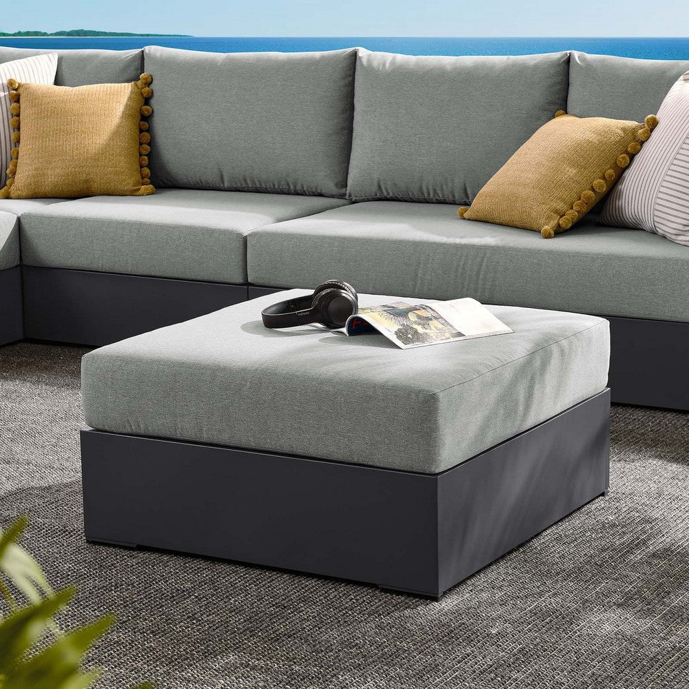 Modway Tahoe Aluminum Ottoman in Gray Charcoal with Weather-Resistant Cushion-Ideal as Outdoor Footstool Patio or Sunroom Furniture