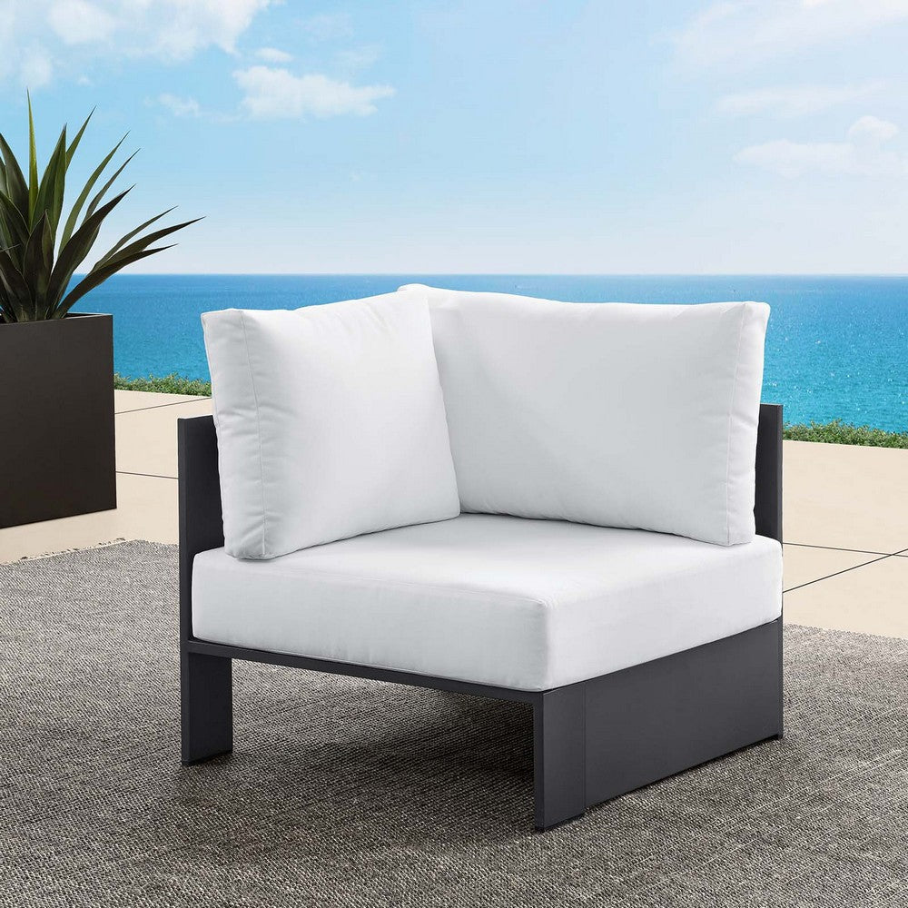 Modway Tahoe Aluminum Outdoor Sectional Corner Chair in Gray White with Weather-Resistant Cushions Deep Seat Modular for Patio Furniture