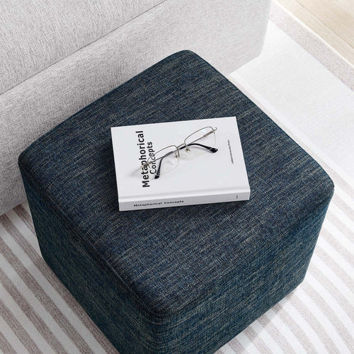Modway Callum 17 Inch Square Ottoman in Heathered Weave Azure - Woven Heathered Fabric - Upholstered Ottoman for Living Room Ottoman Side