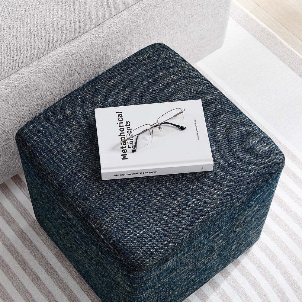 Modway Callum 17 Inch Square Ottoman in Heathered Weave Azure - Woven Heathered Fabric - Upholstered Ottoman for Living Room Ottoman Side