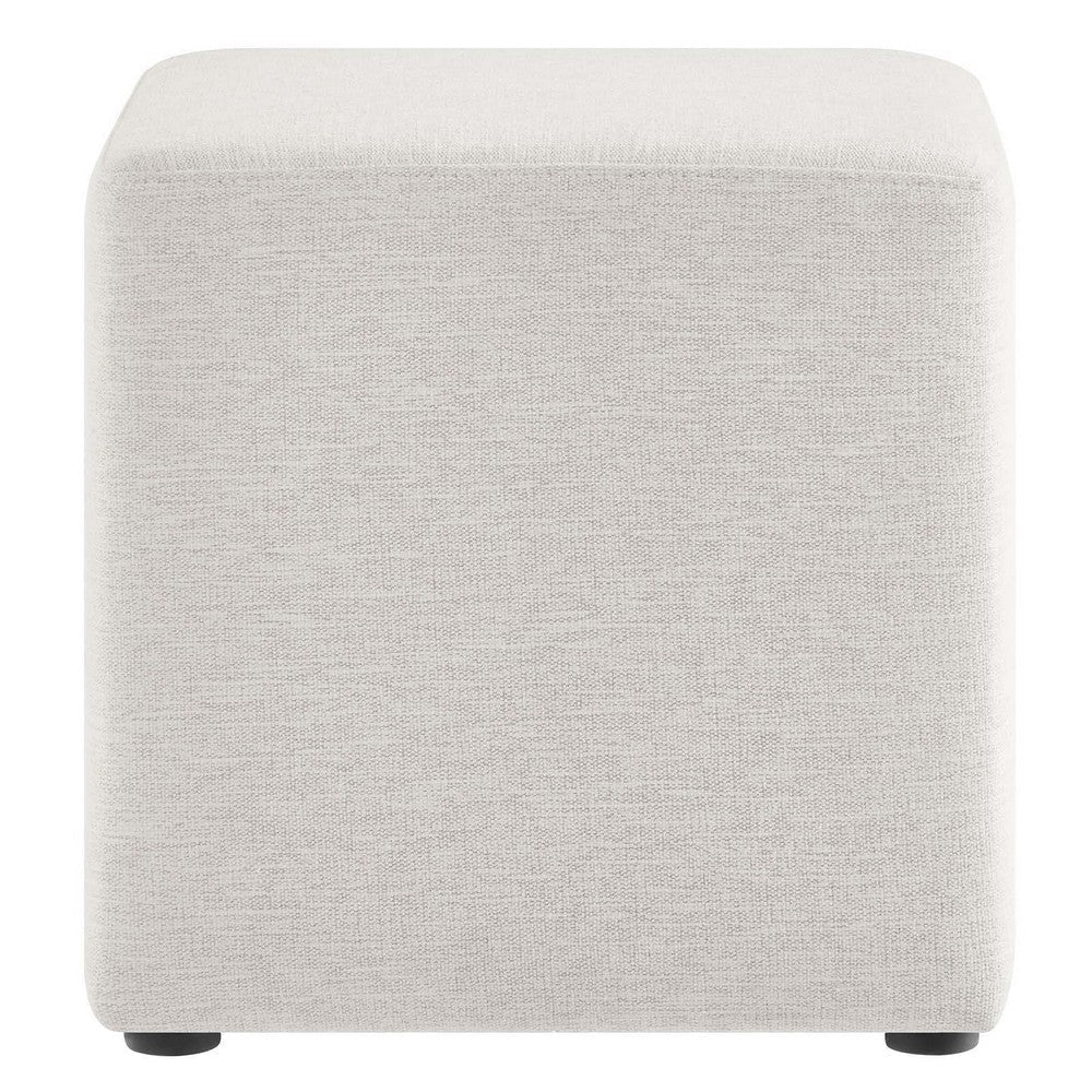 Modway Callum 17 Inch Square Ottoman in Ivory Fabric - Woven Heathered Fabric - Upholstered Ottoman for Living Room Ottoman Side Table