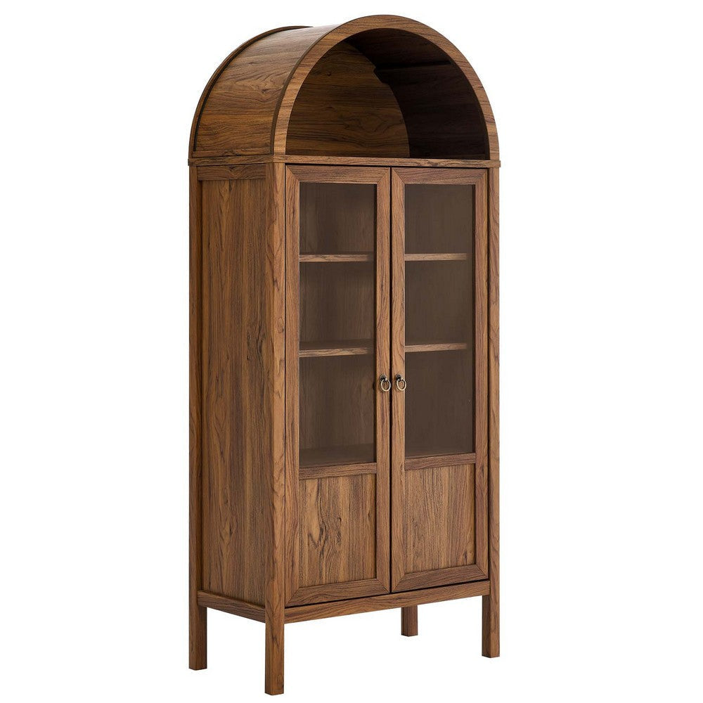 Modway Tessa Arched 71" Tall Storage Display Cabinet in Walnut Wood Grain