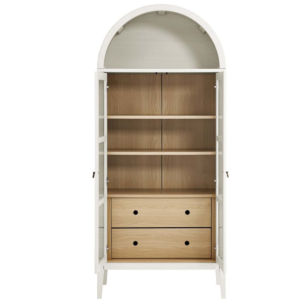 Modway Nolan Modern Farmhouse 71’’ Tall Arched Storage Display Cabinet in White Oak Wood Grain MDY-EEI-6639-WHI-OAK