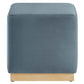 Modway Tilden 17 Inch Square Performance Velvet Upholstered Ottoman in Cadet Blue Natural - Small Ottoman Foot Rest with Rubberwood Plinth