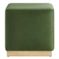 Modway Tilden 17 Inch Square Performance Velvet Upholstered Ottoman in Moss Green Natural - Small Ottoman Foot Rest with Rubberwood Plinth