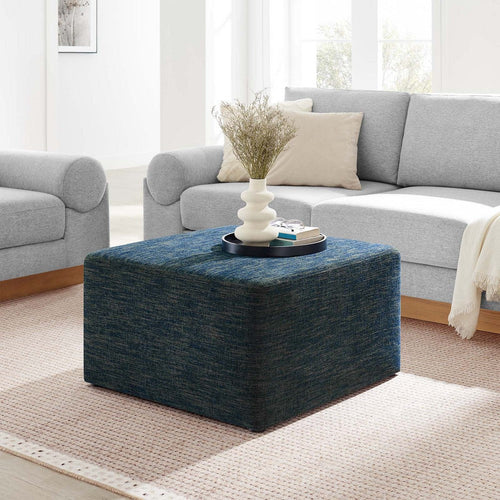 Modway Callum 28 Inch Square Ottoman in Heathered Weave Azure - Heathered Woven Fabric - Versatile Upholstered Coffee Table and Footrest - Couch Ottoman - Living Room Accent Table - Large Footstool