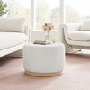Modway Tilden 23 Inch Round Performance Velvet Upholstered Ottoman in Alabaster Natural - Round Ottoman Foot Rest with Rubberwood Plinth Base - Living Room Ottoman Side Table or Ottoman Coffee Table