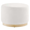 Modway Tilden 23 Inch Round Performance Velvet Upholstered Ottoman in Alabaster Natural - Round Ottoman Foot Rest with Rubberwood Plinth