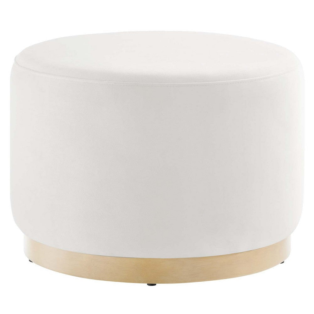 Modway Tilden 23 Inch Round Performance Velvet Upholstered Ottoman in Alabaster Natural - Round Ottoman Foot Rest with Rubberwood Plinth