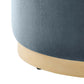 Modway Tilden 23 Inch Round Performance Velvet Upholstered Ottoman in Cadet Blue Natural - Round Ottoman Foot Rest with Rubberwood Plinth