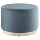 Modway Tilden 23 Inch Round Performance Velvet Upholstered Ottoman in Cadet Blue Natural - Round Ottoman Foot Rest with Rubberwood Plinth Base - Living Room Ottoman Side Table or Ottoman Coffee Table