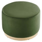 Modway Tilden 23 Inch Round Performance Velvet Upholstered Ottoman in Moss Green Natural - Round Ottoman Foot Rest with Rubberwood Plinth