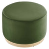 Modway Tilden 23 Inch Round Performance Velvet Upholstered Ottoman in Moss Green Natural - Round Ottoman Foot Rest with Rubberwood Plinth