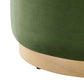 Modway Tilden 23 Inch Round Performance Velvet Upholstered Ottoman in Moss Green Natural - Round Ottoman Foot Rest with Rubberwood Plinth