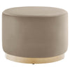 Modway Tilden 23 Inch Round Performance Velvet Upholstered Ottoman in Taupe Natural - Round Ottoman Foot Rest with Rubberwood Plinth Base - Living Room Ottoman Side Table or Ottoman Coffee Table