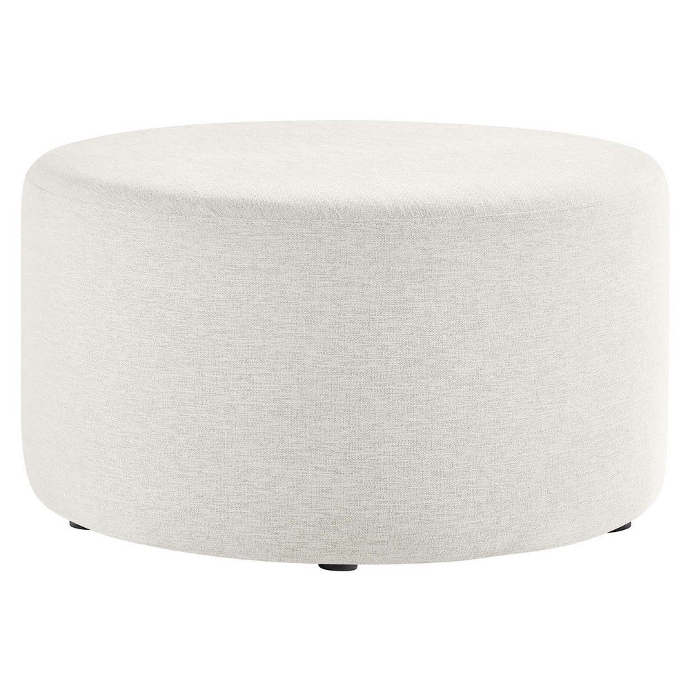 Modway Callum 29 Inch Round Ottoman in Heathered Weave Ivory - Heathered Woven Fabric - Versatile Upholstered Coffee Table and Footrest - Couch Ottoman - Living Room Accent Table