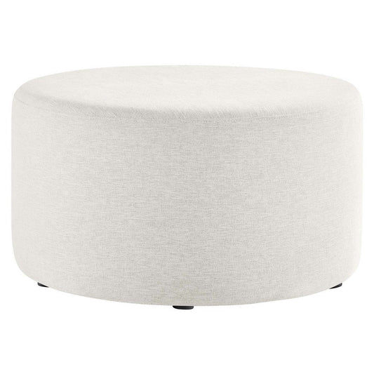 Modway Callum 29 Inch Round Ottoman in Heathered Weave Ivory - Heathered Woven Fabric - Versatile Upholstered Coffee Table and Footrest - Couch Ottoman - Living Room Accent Table