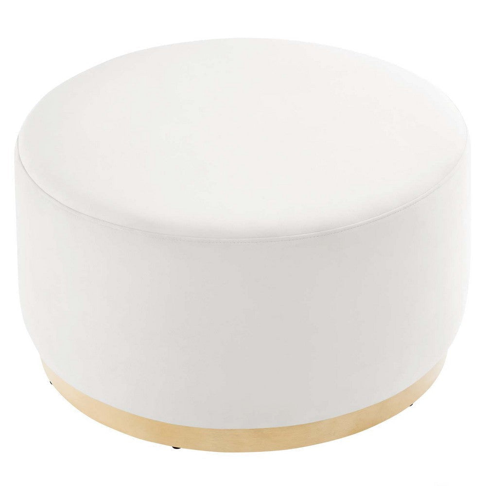 Modway Tilden 29 Inch Round Performance Velvet Upholstered Ottoman in Alabaster Natural - Round Ottoman Coffee Table for Living Room