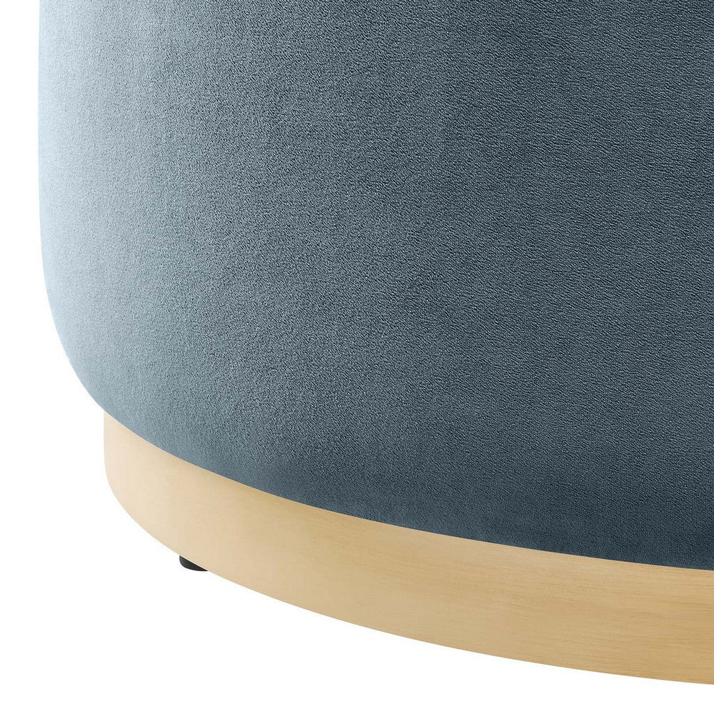 Modway Tilden 29 Inch Round Performance Velvet Upholstered Ottoman in Cadet Blue Natural - Round Ottoman Coffee Table for Living Room