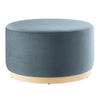 Modway Tilden 29 Inch Round Performance Velvet Upholstered Ottoman in Cadet Blue Natural - Round Ottoman Coffee Table for Living Room - Large Ottoman Foot Rest with Rubberwood Plinth Base