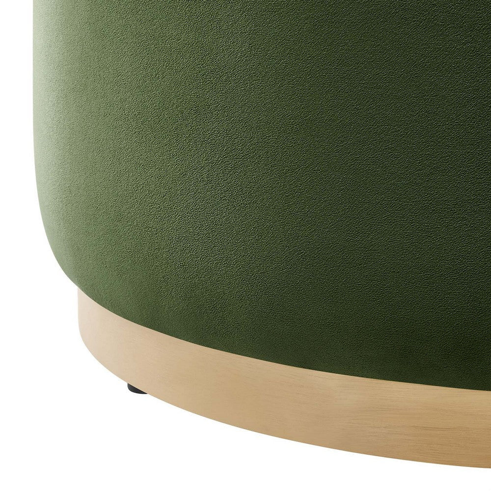 Modway Tilden 29 Inch Round Performance Velvet Upholstered Ottoman in Moss Green Natural - Round Ottoman Coffee Table for Living Room