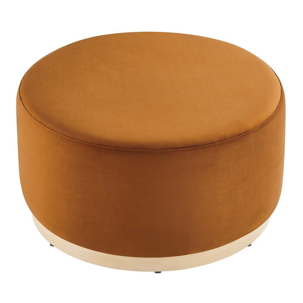 Modway Tilden 29 Inch Round Performance Velvet Upholstered Ottoman in Rust Natural - Round Ottoman Coffee Table for Living Room - Large