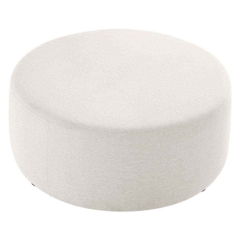 Modway Callum 38 Inch Round Ottoman in Ivory Fabric - Heathered Woven Fabric - Versatile Upholstered Coffee Table and Footrest - Couch