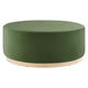 Modway Tilden 38 Inch Round Performance Velvet Upholstered Ottoman in Moss Green Natural - Round Ottoman Coffee Table for Living Room, Large Ottoman Foot Rest with Rubberwood Plinth Base