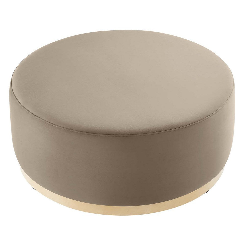 Modway Tilden 38 Inch Round Performance Velvet Upholstered Ottoman in Taupe Natural - Round Ottoman Coffee Table for Living Room Large