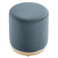 Modway Tilden 16 Inch Round Performance Velvet Upholstered Ottoman in Cadet Blue Natural - Small Ottoman Foot Rest with Rubberwood Plinth