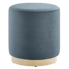 Modway Tilden 16 Inch Round Performance Velvet Upholstered Ottoman in Cadet Blue Natural - Small Ottoman Foot Rest with Rubberwood Plinth Base - Living Room Ottoman Side Table