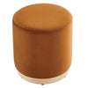 Modway Tilden 16 Inch Round Performance Velvet Upholstered Ottoman in Rust Natural - Small Ottoman Foot Rest with Rubberwood Plinth Base