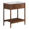 Modway Zaire 30” Mid-Century Bathroom Vanity Washstand in Walnut White with Ceramic Sink Basin, 30 Inches