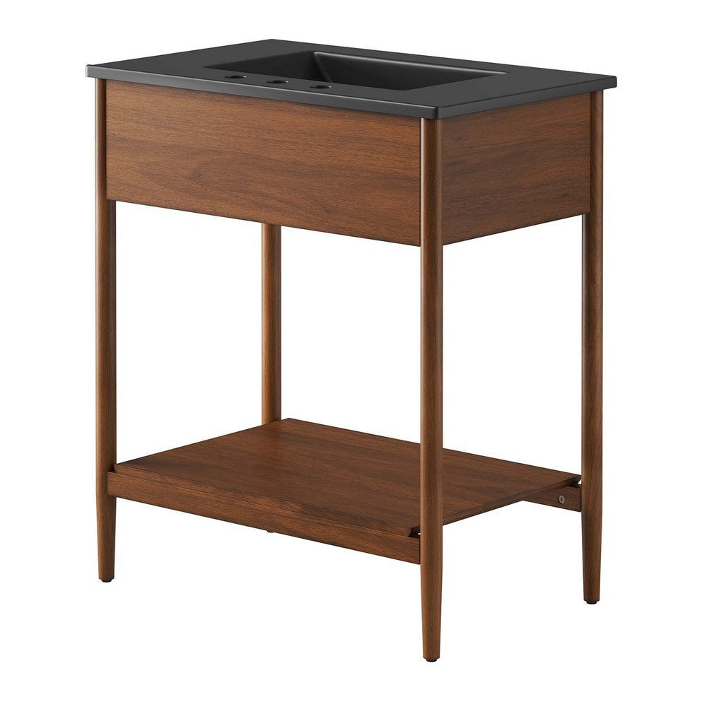 Modway Zaire 30” Mid-Century Bathroom Vanity Washstand in Walnut Black with Ceramic Sink Basin 30 Inches MDY-EEI-6663-WAL-BLK