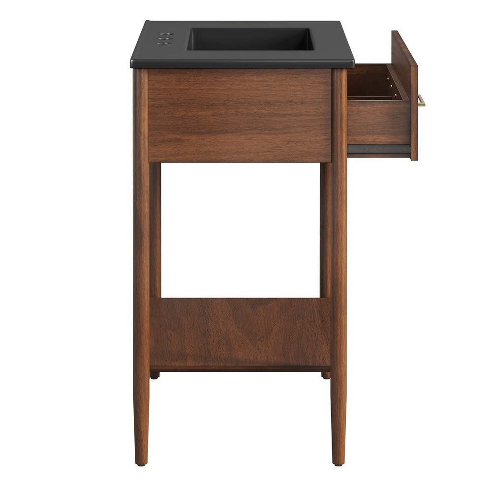 Modway Zaire 30” Mid-Century Bathroom Vanity Washstand in Walnut Black with Ceramic Sink Basin 30 Inches MDY-EEI-6663-WAL-BLK