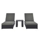 Modway Tahoe Aluminum Outdoor Patio Set of 2 Side Gray Charcoal, Pool Chairs and Accent Table for Backyard Furniture, 3-Piece Chaise Lounge Set