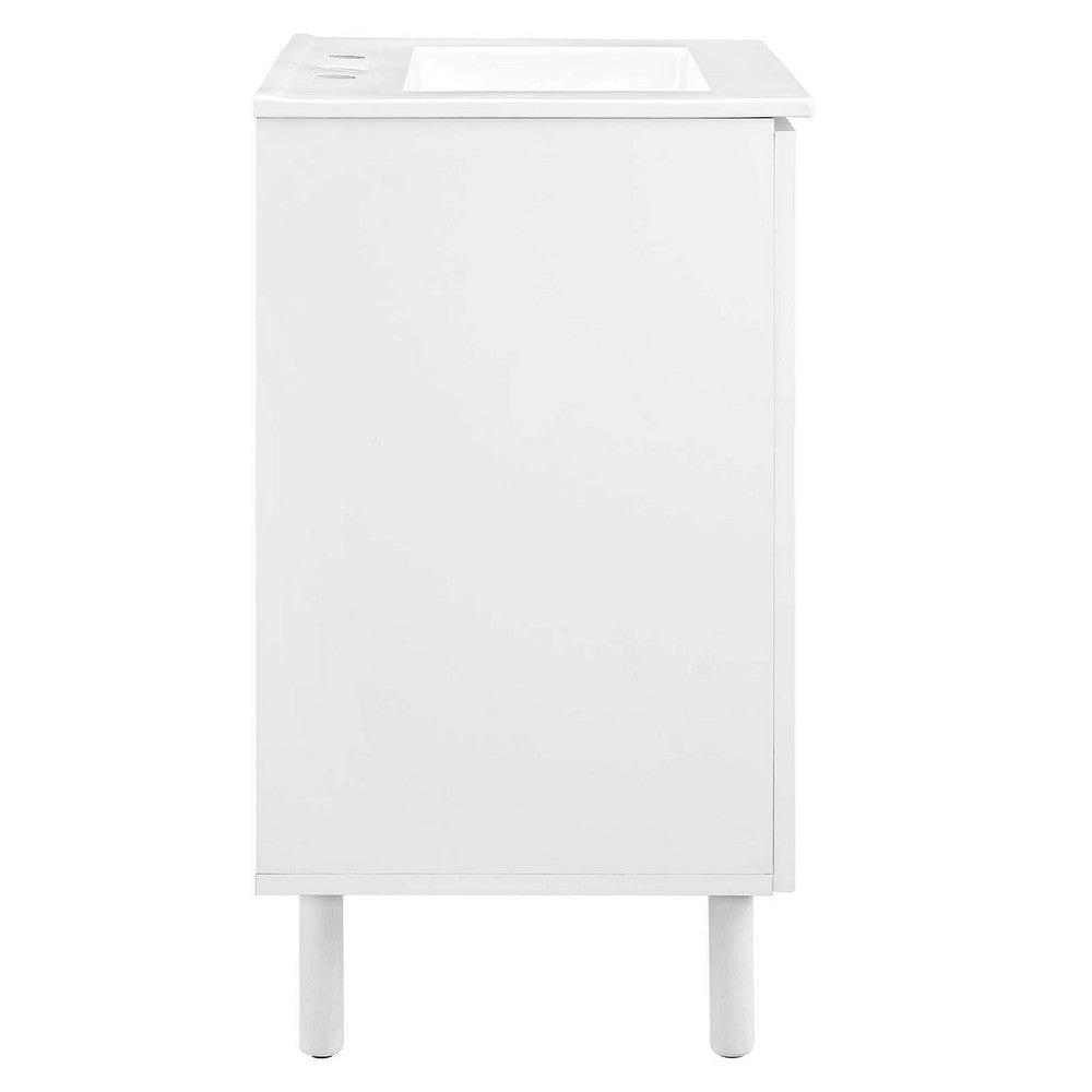 Modway Calla 24 Inch Single Combo White Compact Small Space Cabinet with Storage and Perforated Metal Doors Modern Freestanding Bathroom