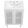 Modway Calla 24 Inch Single Combo White Compact Small Space Cabinet with Storage and Perforated Metal Doors Modern Freestanding Bathroom