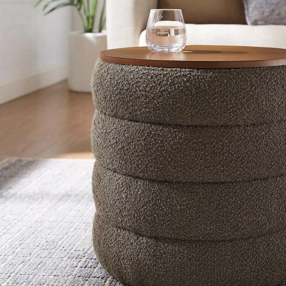 Mezzo Round Boucle Fabric Storage Ottoman  - No Shipping Charges