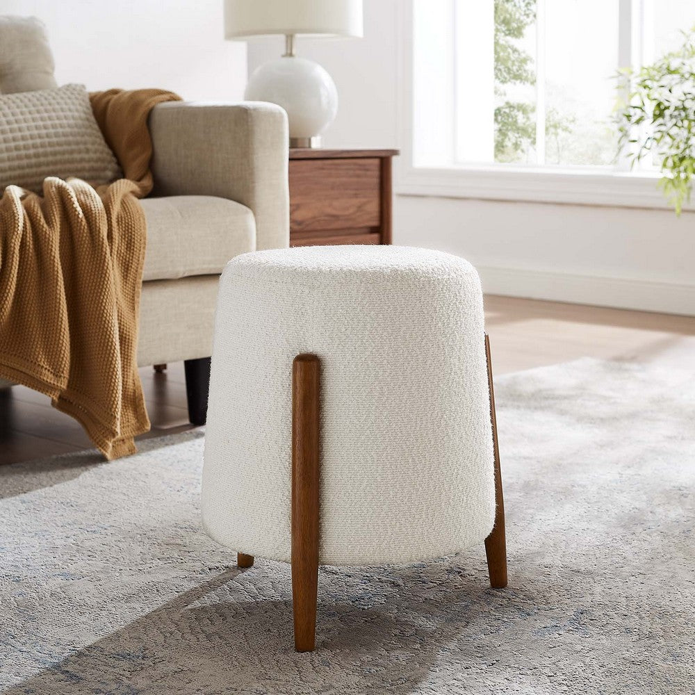 Riven Upholstered Boucle Fabric Ottoman  - No Shipping Charges