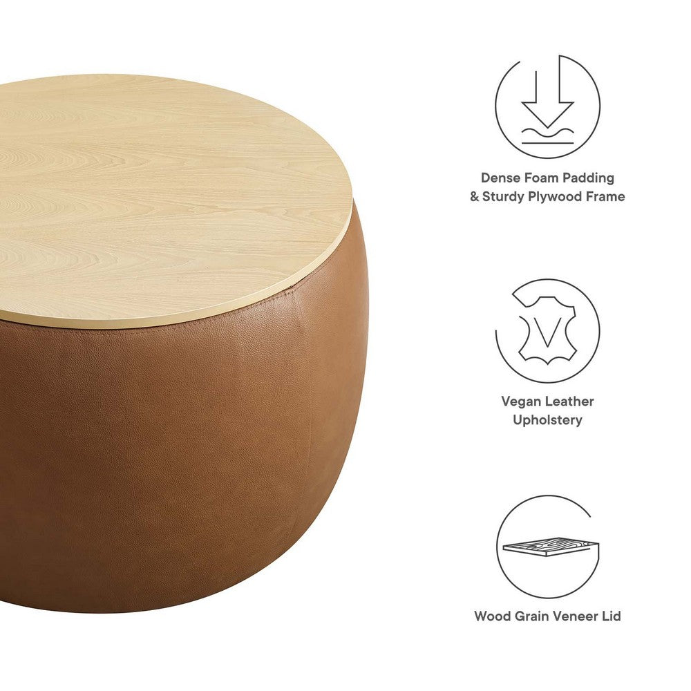 Perla Round Vegan Leather Storage Ottoman  - No Shipping Charges