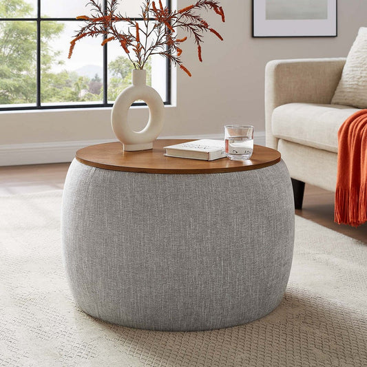 Perla Woven Heathered Fabric Upholstered Storage Ottoman  - No Shipping Charges
