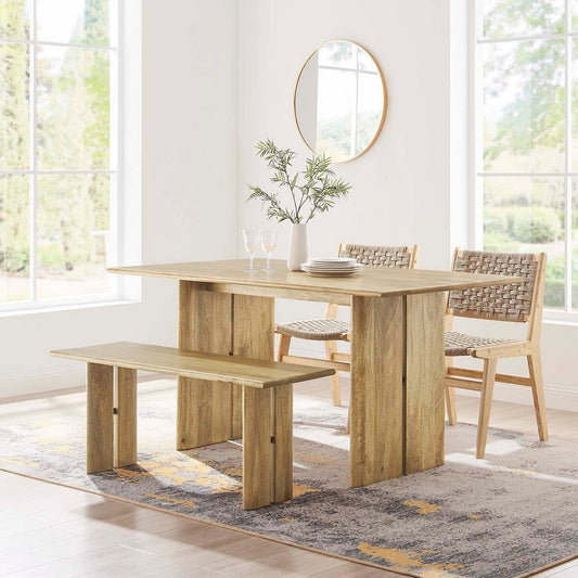 Modway Amistad Solid Wood Modern Farmhouse Rectangular Oak, 60" Dining Table and Bench Set