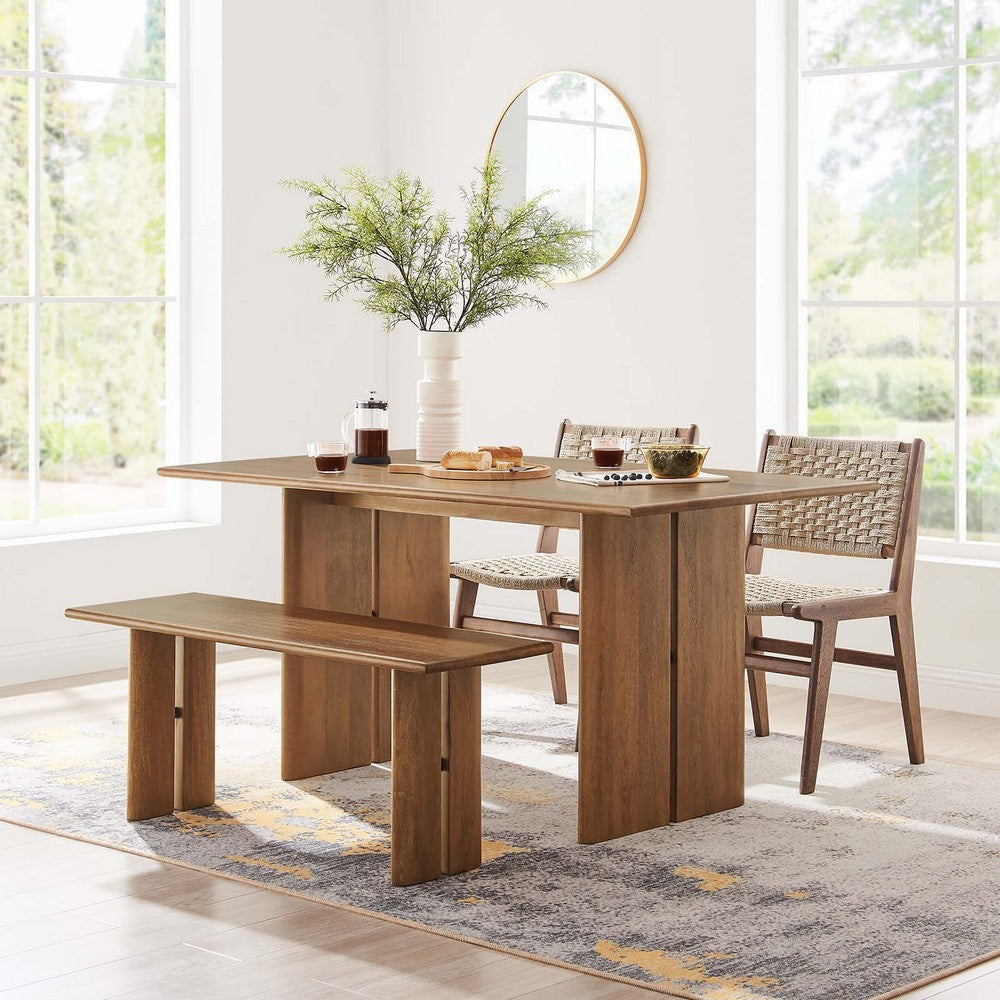 Modway Amistad Solid Wood Modern Farmhouse Rectangular Walnut, 60" Dining Table and Bench Set