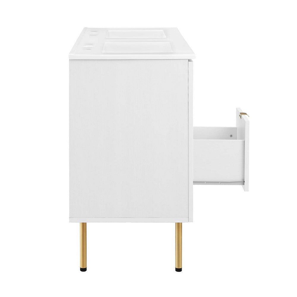 Modway Chaucer 48 Bathroom Vanity White with Dual Ceramic Sink Basin 48 Inches Double MDY-EEI-6701-WHI-WHI