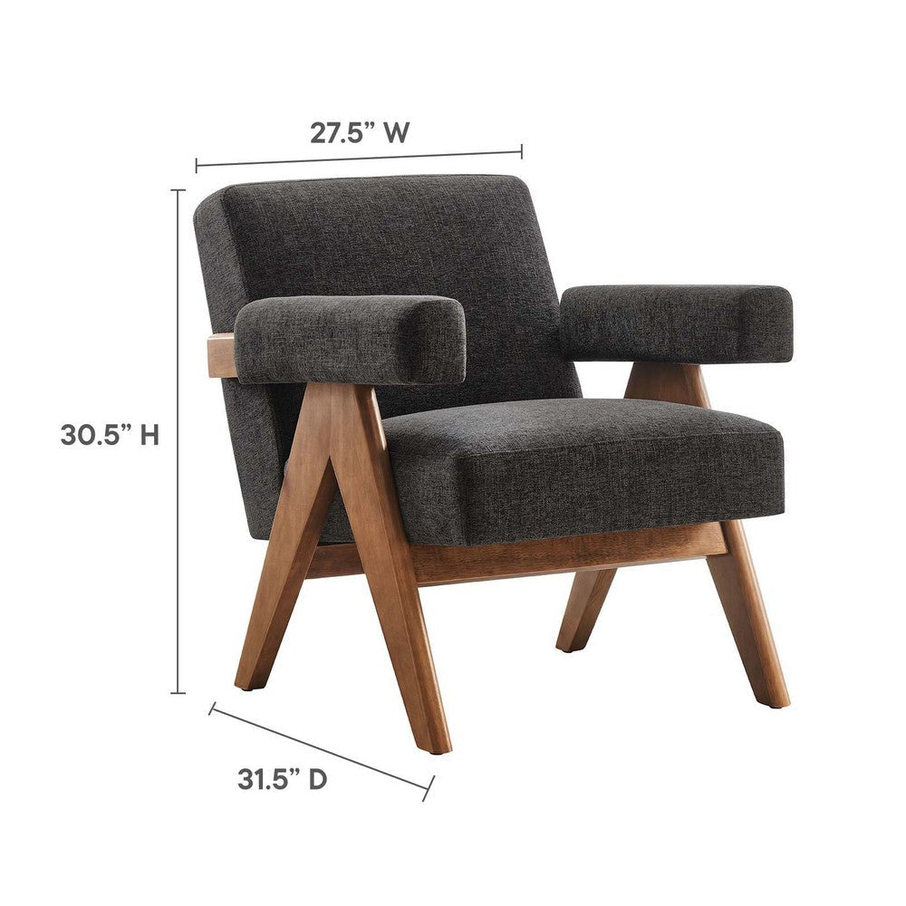 Modway Lyra Living Room Modern Accent Lounge Chair with Heathered Dark Gray Fabric-Set of 2 MDY-EEI-6704-HDG