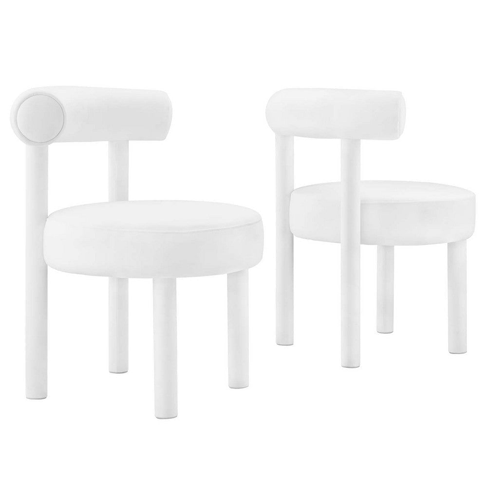 Modway Toulouse Performance Velvet Upholstered Accent Dining Chair in White with Stain-Resistant Upholstery-Set of 2