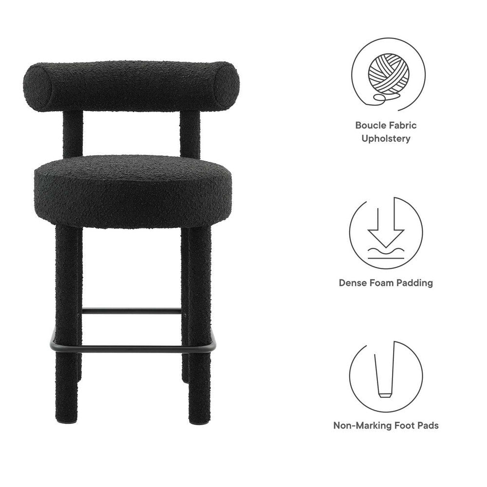 Modway EEI-6707-BLK-BLK Toulouse Boucle Fabric Counter Stool - Set of 2 Black Black MDY-EEI-6707-BLK-BLK