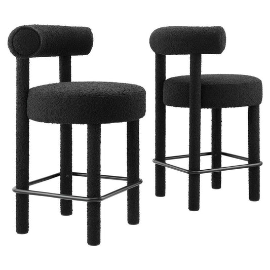 Modway EEI-6707-BLK-BLK Toulouse Boucle Fabric Counter Stool - Set of 2, Black Black