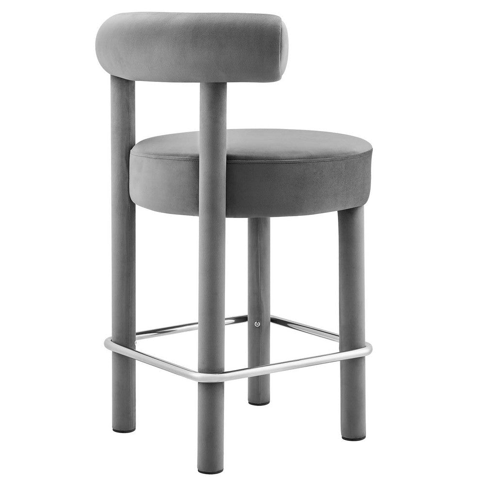 Modway EEI-6708-GRY-SLV Toulouse Performance Velvet Counter Stool - Set of 2 Gray Silver MDY-EEI-6708-GRY-SLV